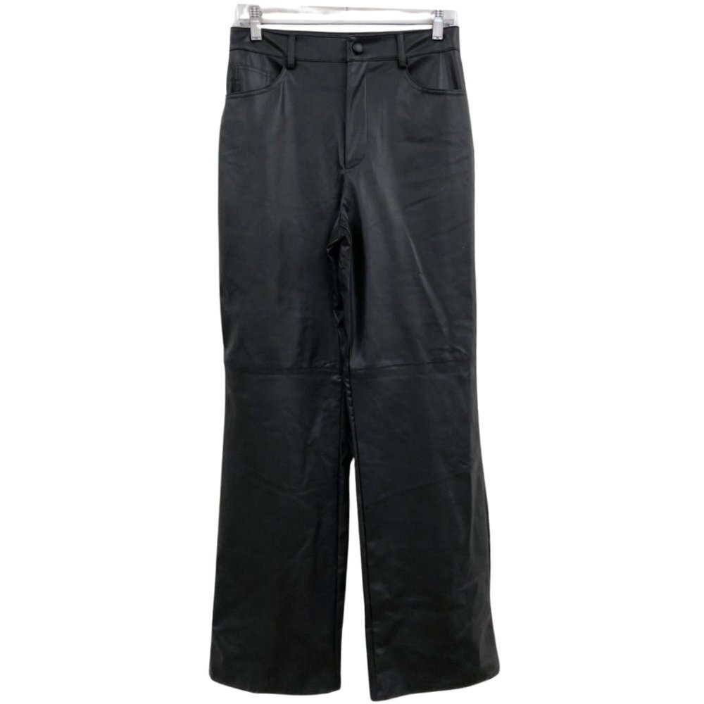 ZARA Black Faux Leather Straight Leg Trousers Womens Size Medium - Picture 2 of 7